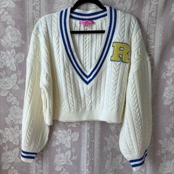 Dolls Kill Women's Cream and Blue Archies Comics Cable Knit Sweater - Picture 1 of 5